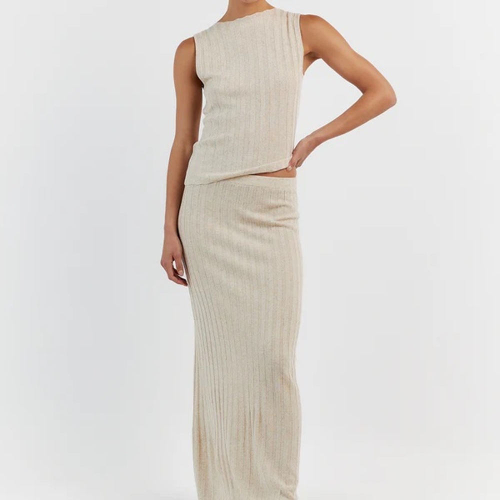 DISSH Cream Ribbed Knit Tank & Maxi Skirt Set